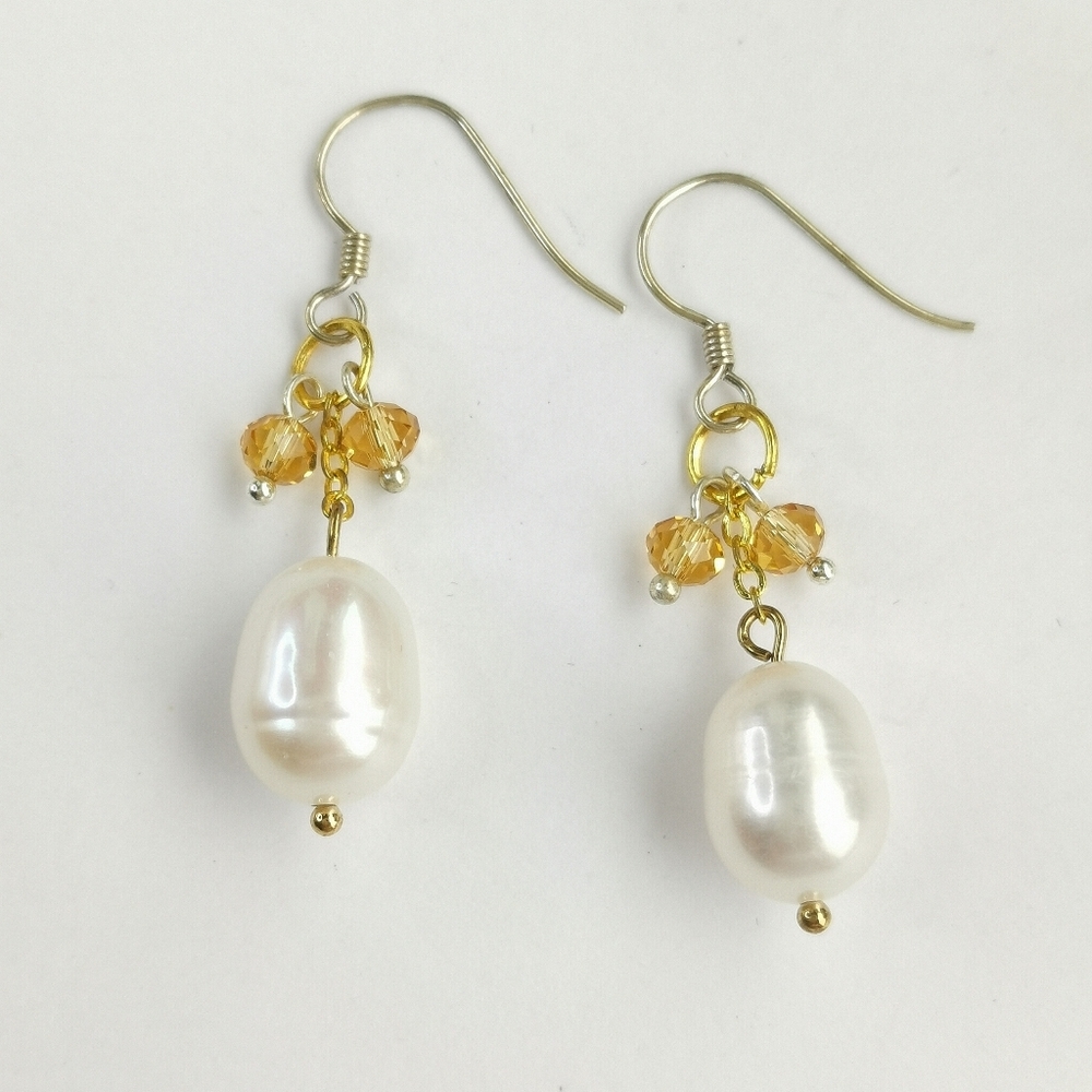 White Freshwater Pearl Crystal Earrings Sterling Silver 🆕